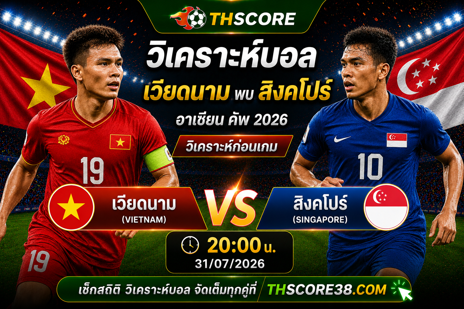 วิเคราะห์บอล เวียดนาม พบ สิงคโปร์ 20:00 น. 31/07/2026 – อาเซียน คัพ 2026