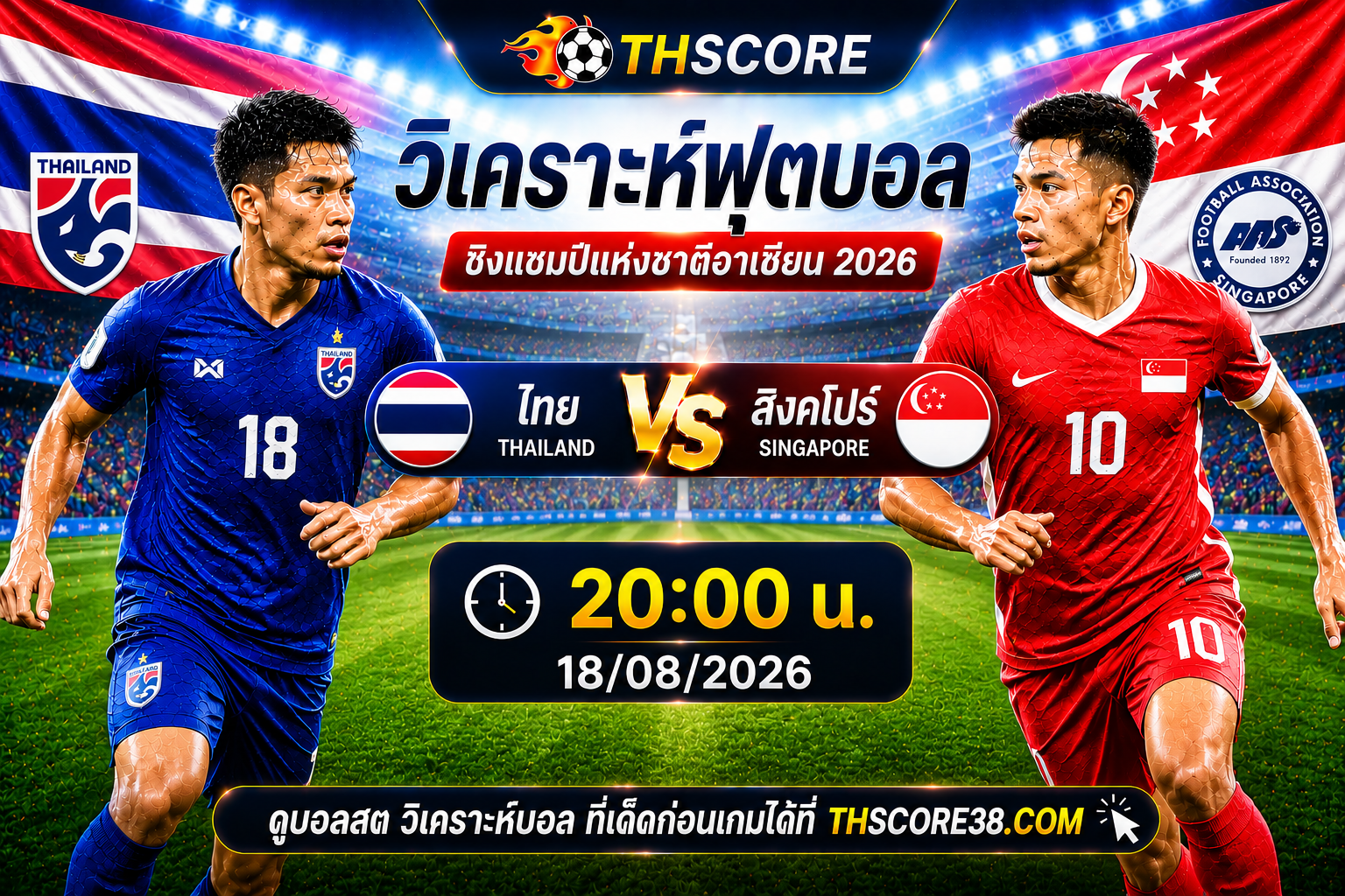 วิเคราะห์บอล ไทย พบ สิงคโปร์ 20:00 น. 18/08/2026 – ชิงแชมป์แห่งชาติอาเซียน 2026